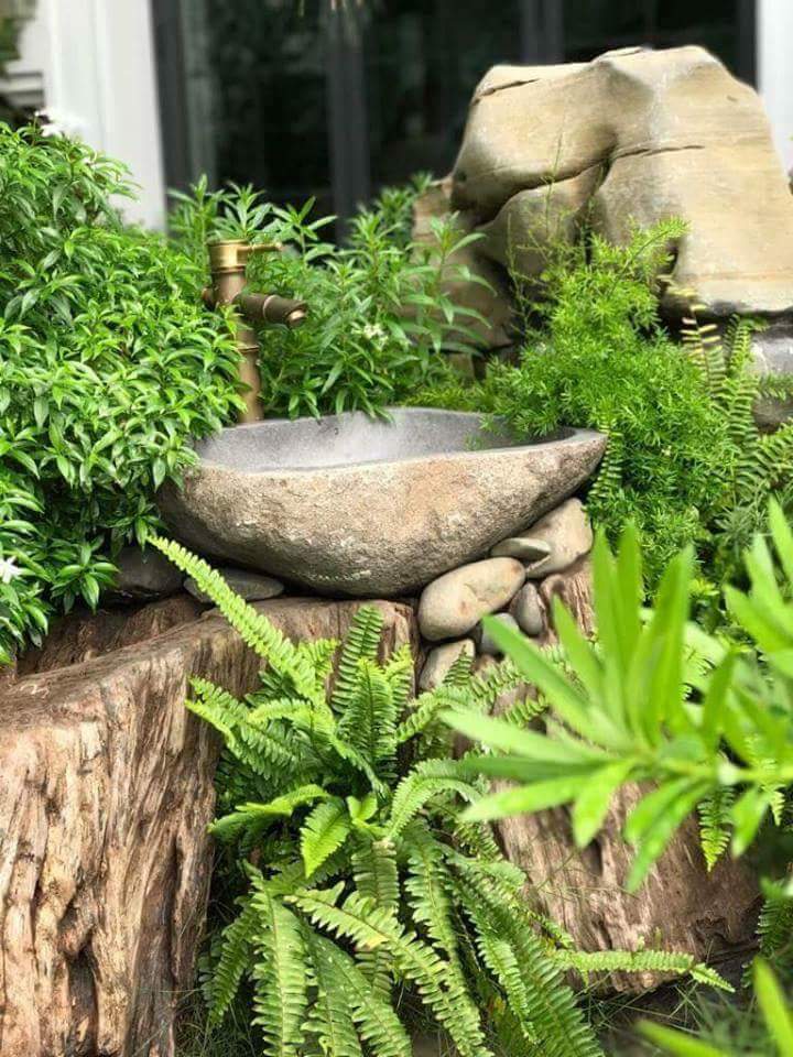 Lavabo đá cuội  + vòi đồng cổ  kL11