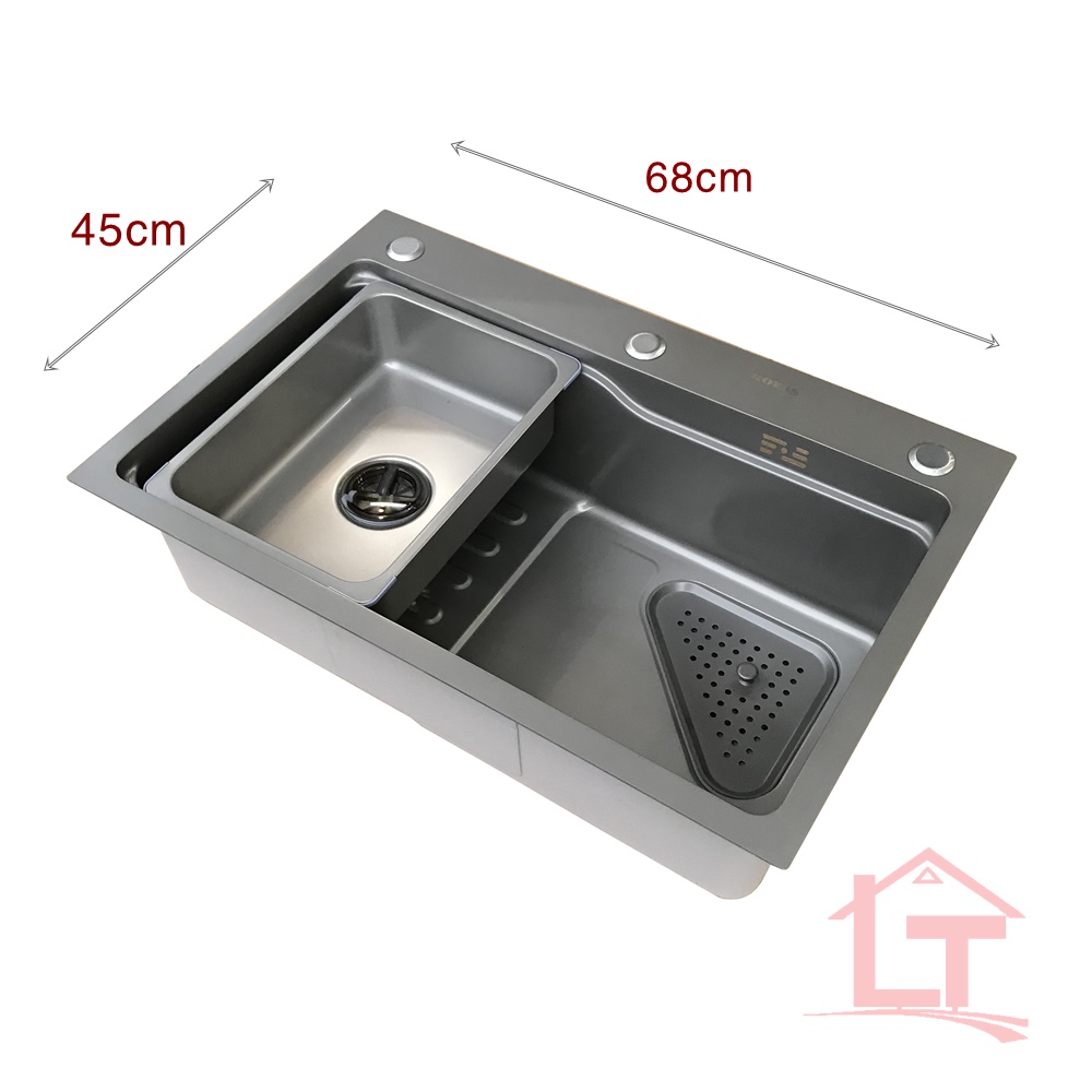 Bồn Rửa Chén NaNo Xám R68 Một Ngăn Lớn