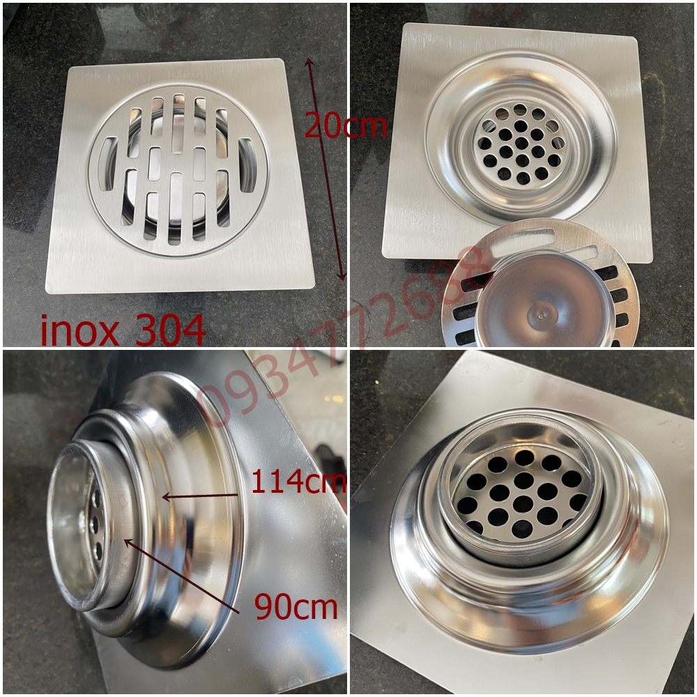 Phễu Thoát Sàn Chống Hôi M 20Cm Inox 304